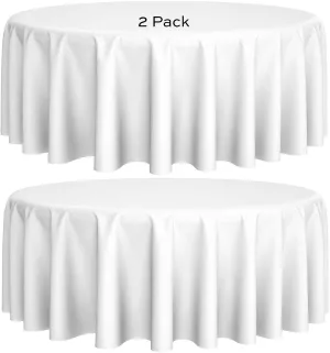 2 Pack 108 inch Round Premium White Tablecloths for Wedding Restaurant Polyester