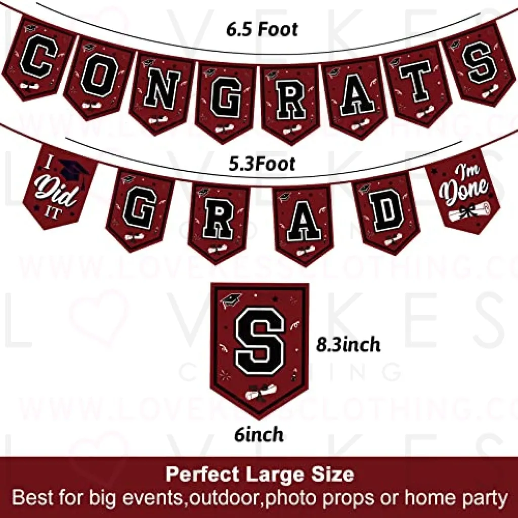 2023 Maroon Graduation Banner - No DIY Required Maroon Graduation Party Supplies Decorations Grad Banner for College, High School Party (Maroon and Black Congrats Grad)