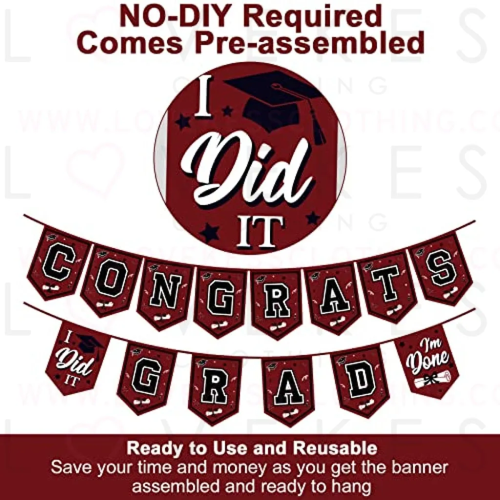 2023 Maroon Graduation Banner - No DIY Required Maroon Graduation Party Supplies Decorations Grad Banner for College, High School Party (Maroon and Black Congrats Grad)