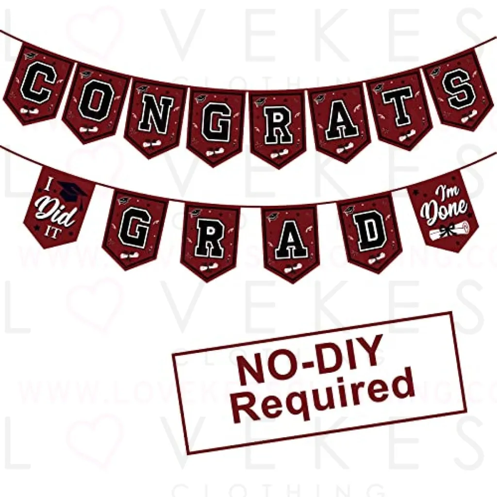2023 Maroon Graduation Banner - No DIY Required Maroon Graduation Party Supplies Decorations Grad Banner for College, High School Party (Maroon and Black Congrats Grad)