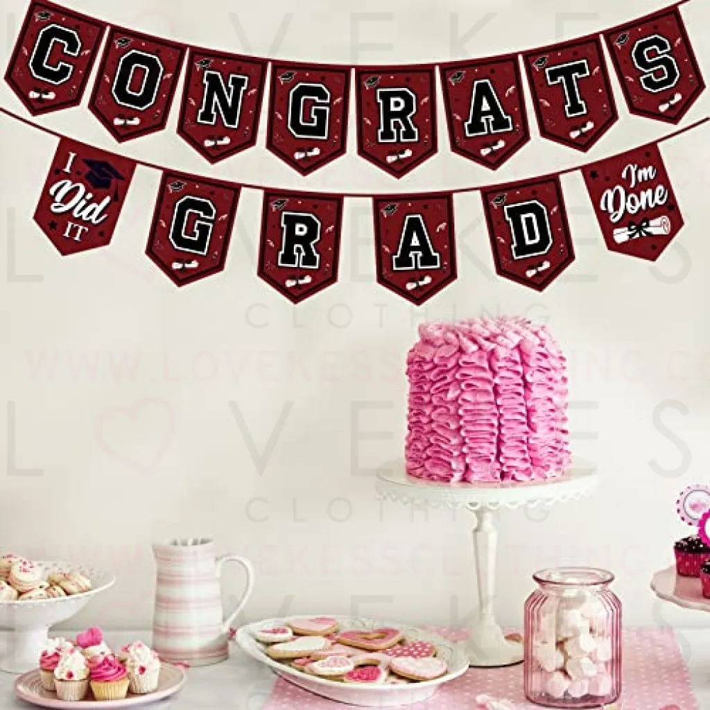 2023 Maroon Graduation Banner - No DIY Required Maroon Graduation Party Supplies Decorations Grad Banner for College, High School Party (Maroon and Black Congrats Grad)