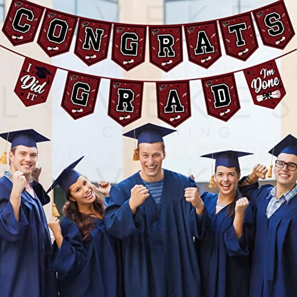 2023 Maroon Graduation Banner - No DIY Required Maroon Graduation Party Supplies Decorations Grad Banner for College, High School Party (Maroon and Black Congrats Grad)