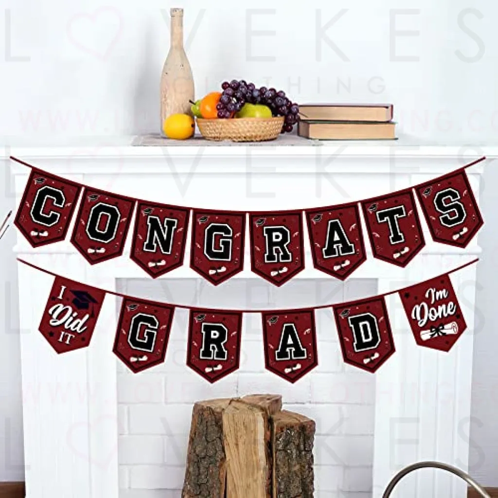 2023 Maroon Graduation Banner - No DIY Required Maroon Graduation Party Supplies Decorations Grad Banner for College, High School Party (Maroon and Black Congrats Grad)