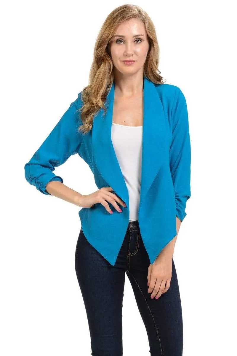 Auliné Collection Women's Lined Flowy Open Closure Color Casual Blazer