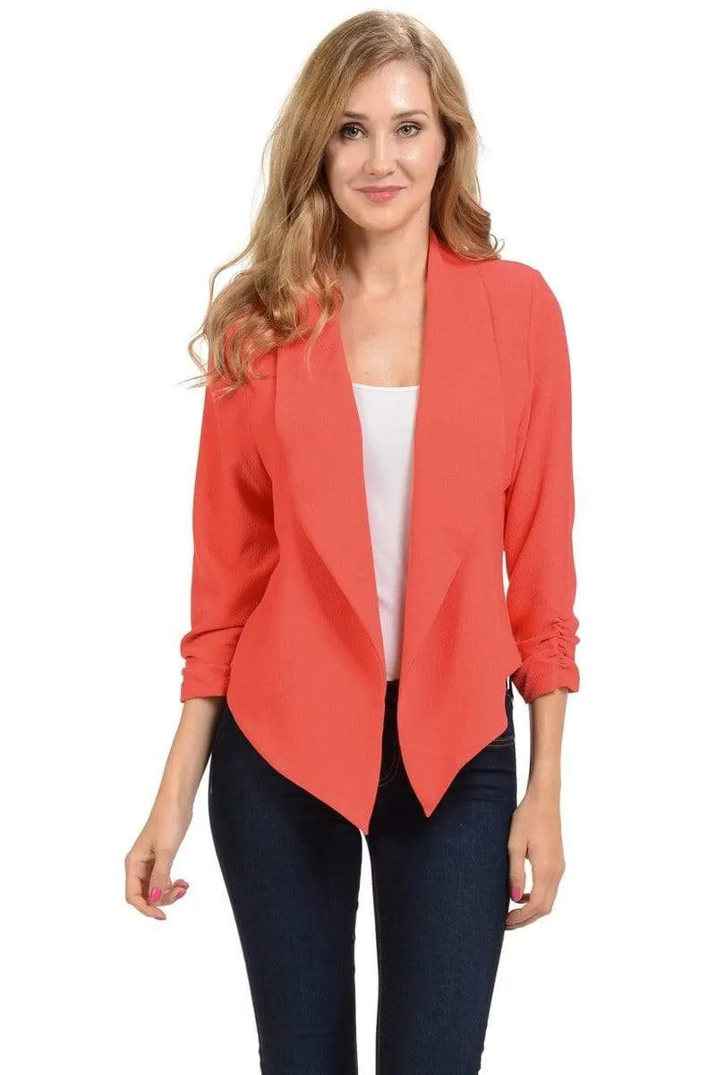 Auliné Collection Women's Lined Flowy Open Closure Color Casual Blazer