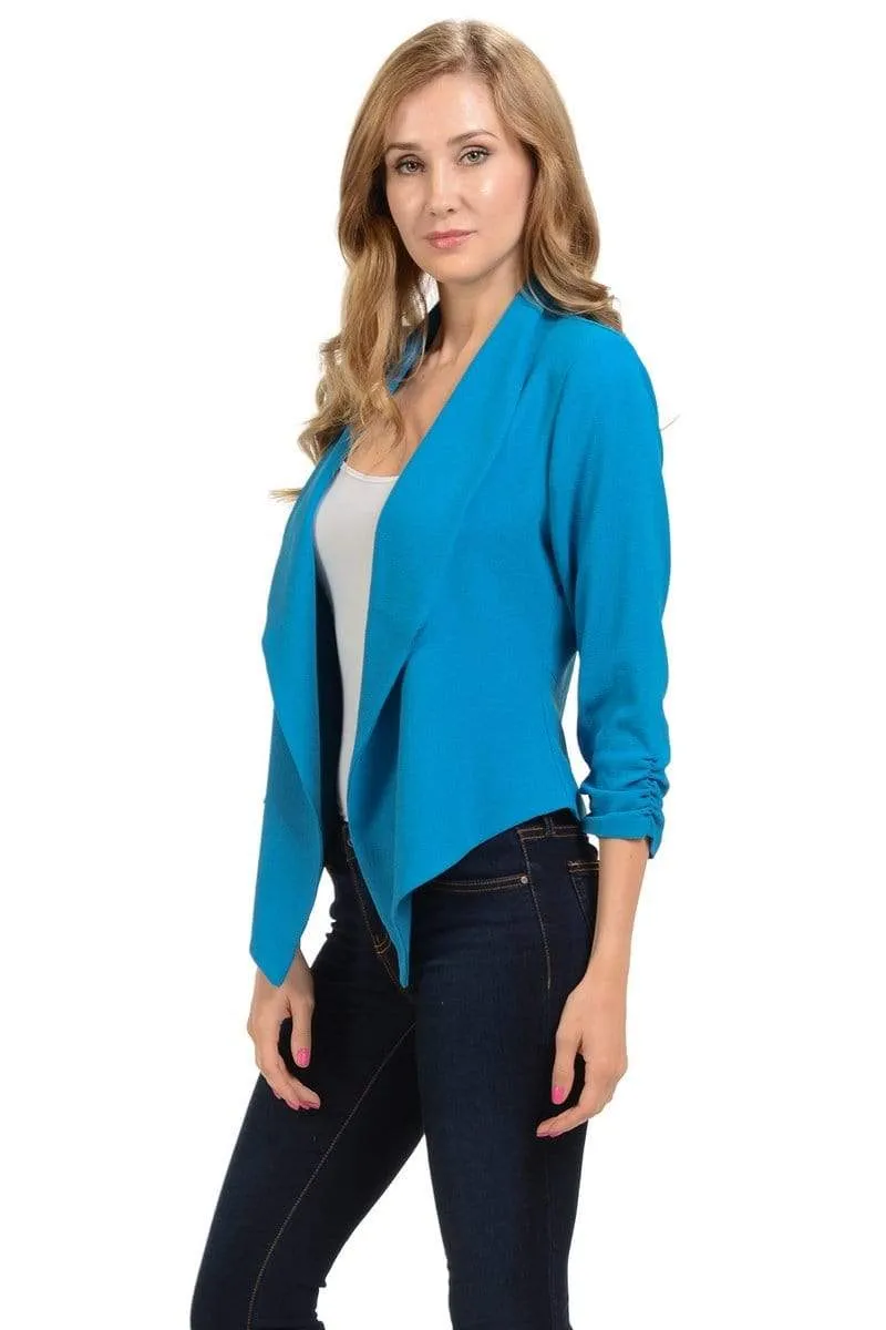 Auliné Collection Women's Lined Flowy Open Closure Color Casual Blazer