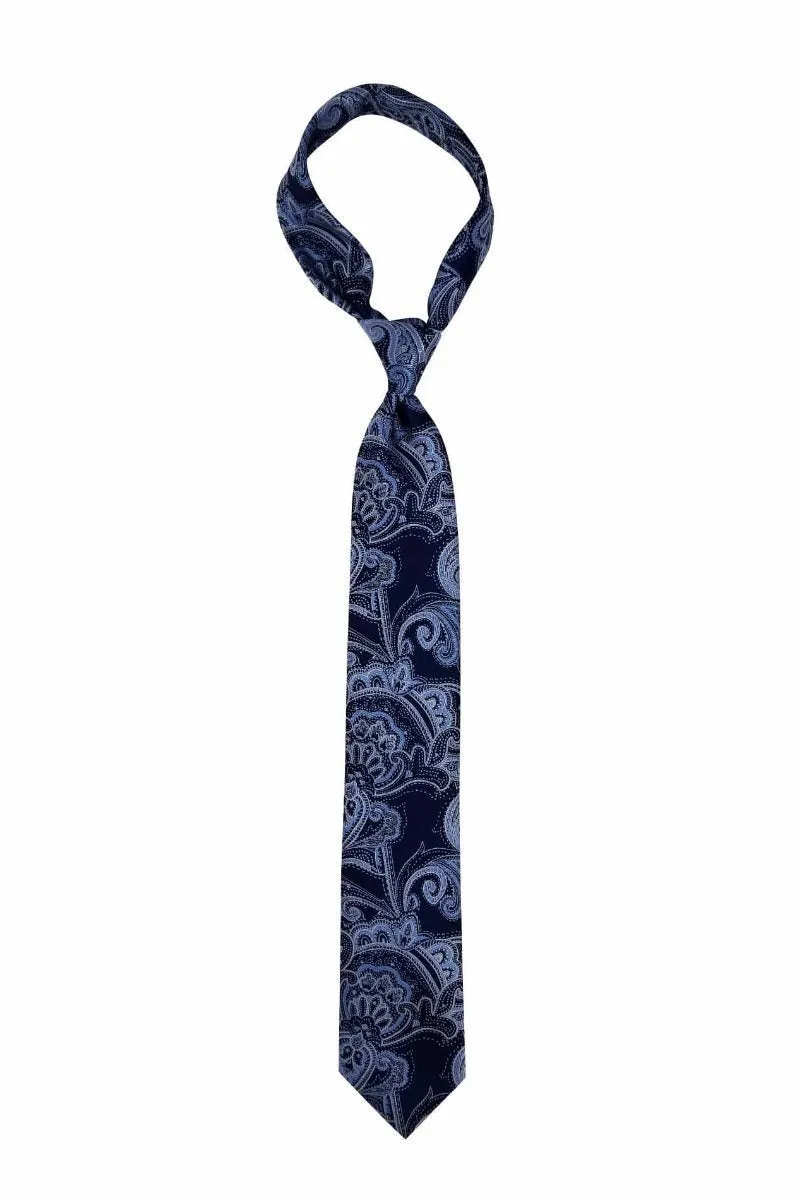 Blue Silver Paisley Tie
