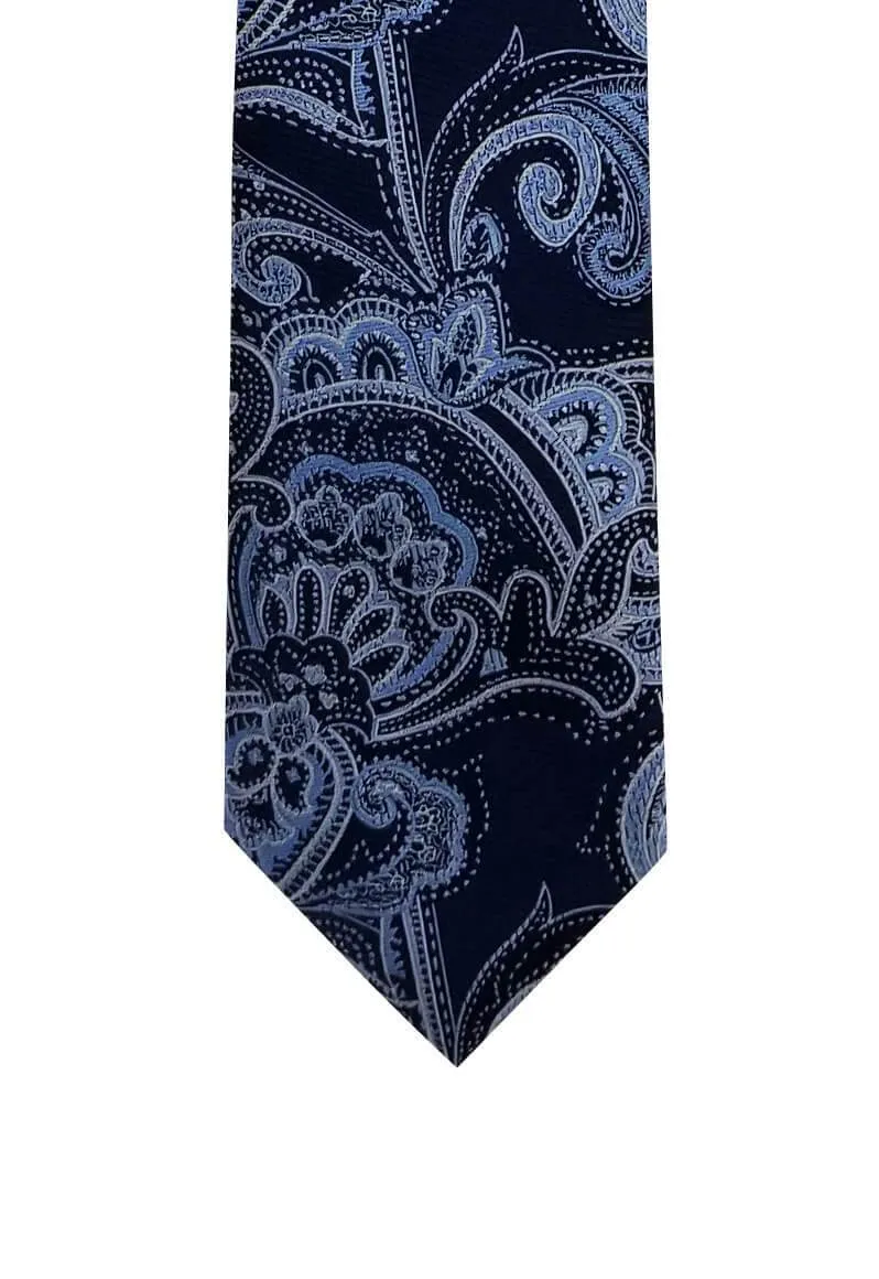 Blue Silver Paisley Tie