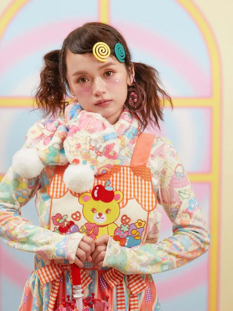 Cartoon Bear Plaid Splicing Embroidered Apron Dress【s0000006670】
