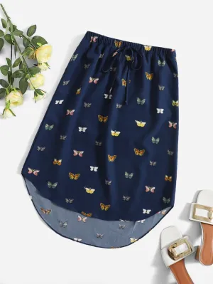 Casual All Over Print High Low Natural Short Women Skirt