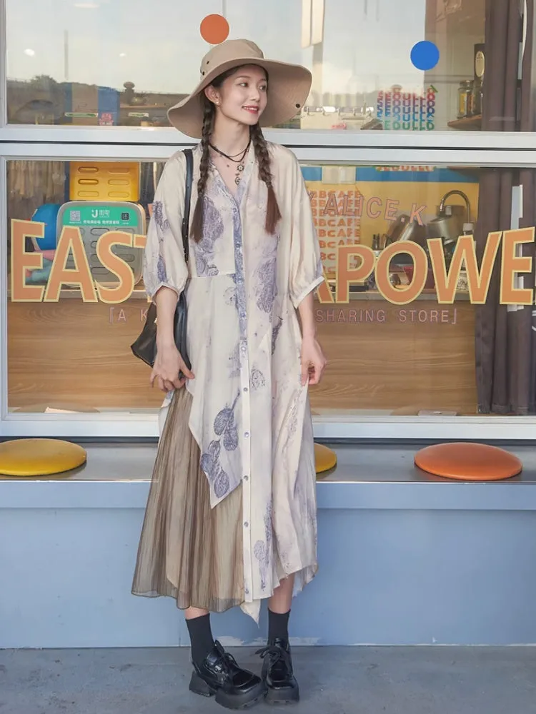 Chinese Style Art Printed Fishtail Swing Long Dress【s0000002981】