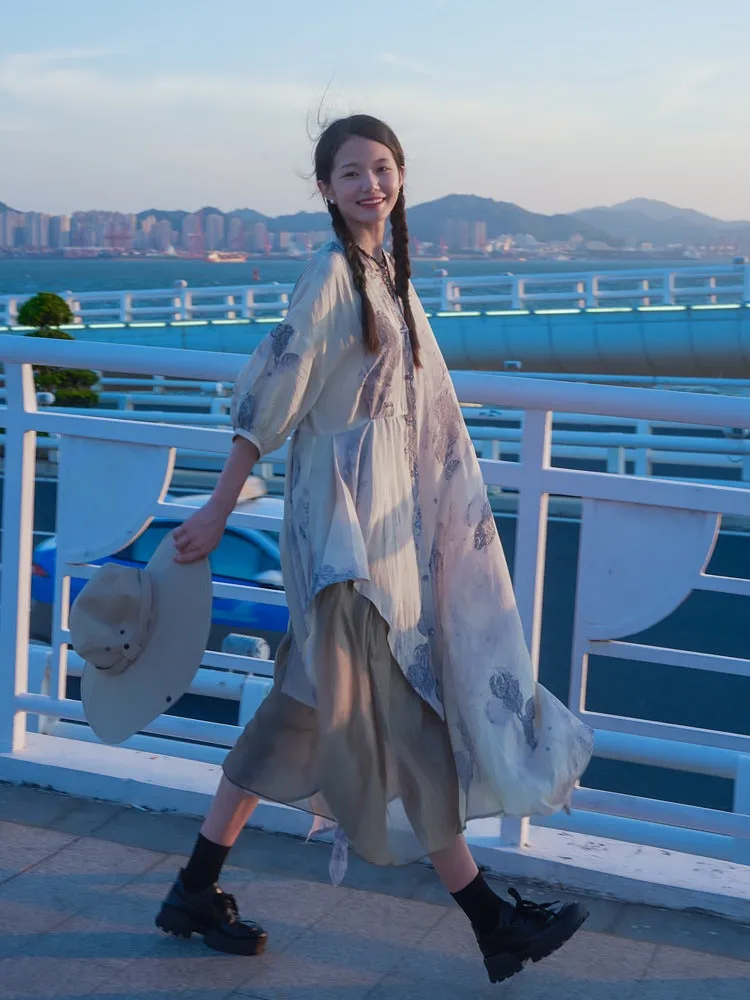 Chinese Style Art Printed Fishtail Swing Long Dress【s0000002981】