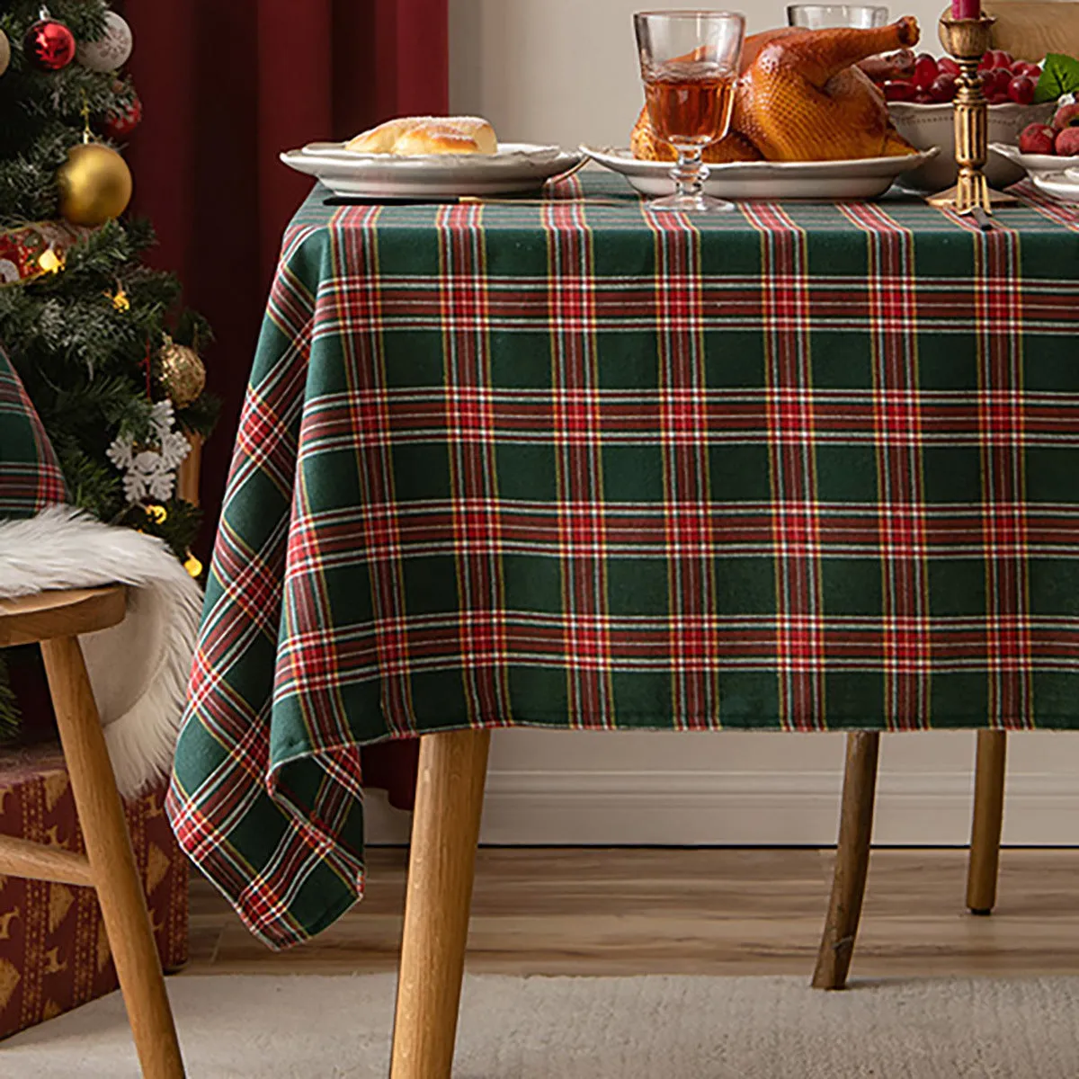 Christmas Holiday Tablecloth American Red Simple Plaid Table Mat Hotel Coffee Table Cloth Decorative Tablecloth