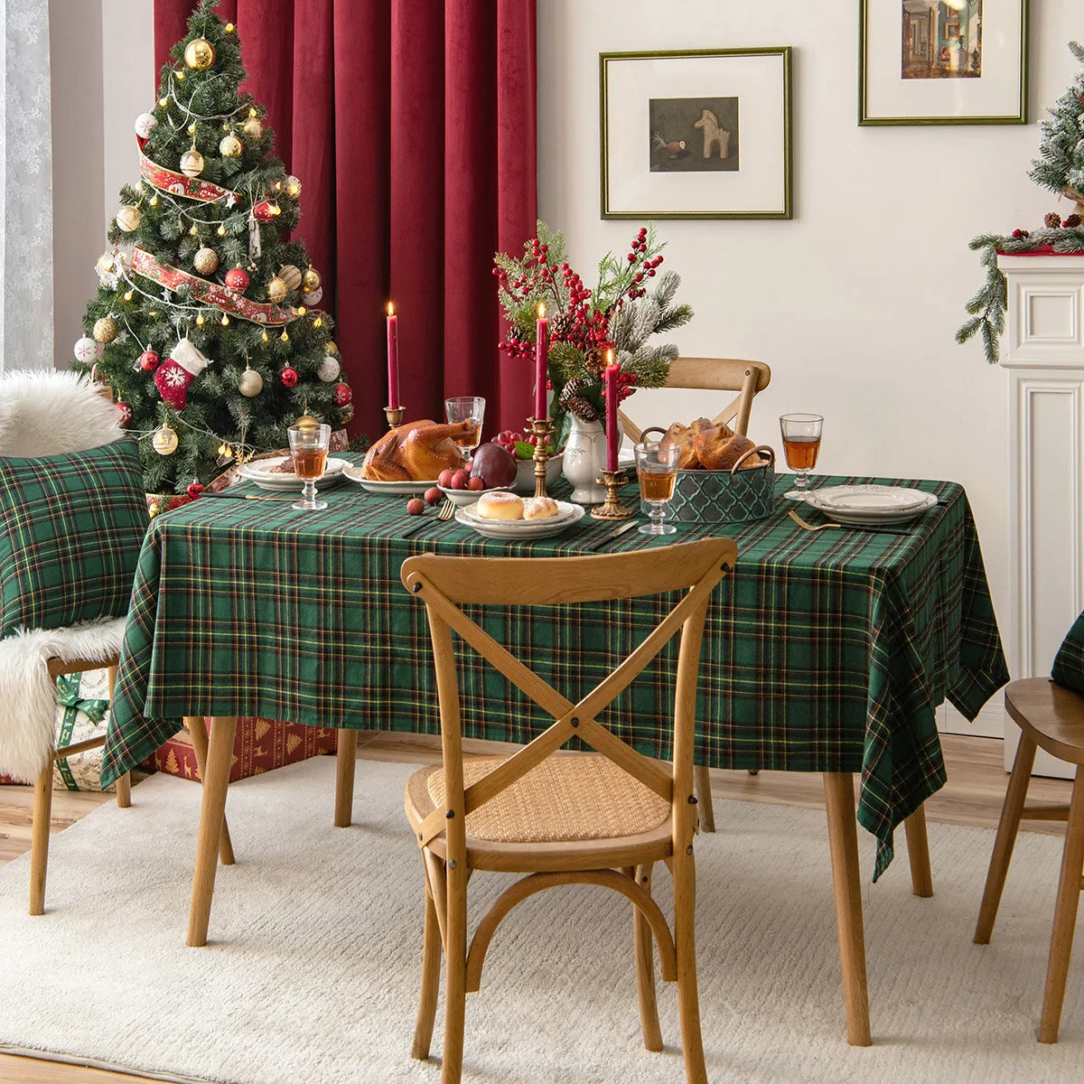 Christmas Holiday Tablecloth American Red Simple Plaid Table Mat Hotel Coffee Table Cloth Decorative Tablecloth