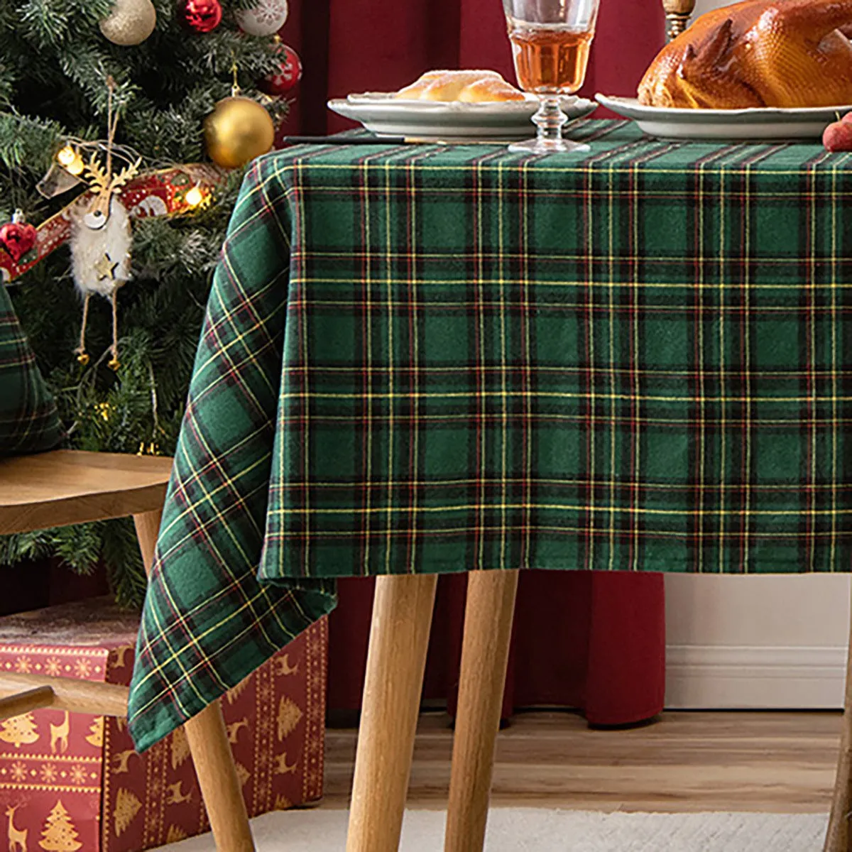 Christmas Holiday Tablecloth American Red Simple Plaid Table Mat Hotel Coffee Table Cloth Decorative Tablecloth