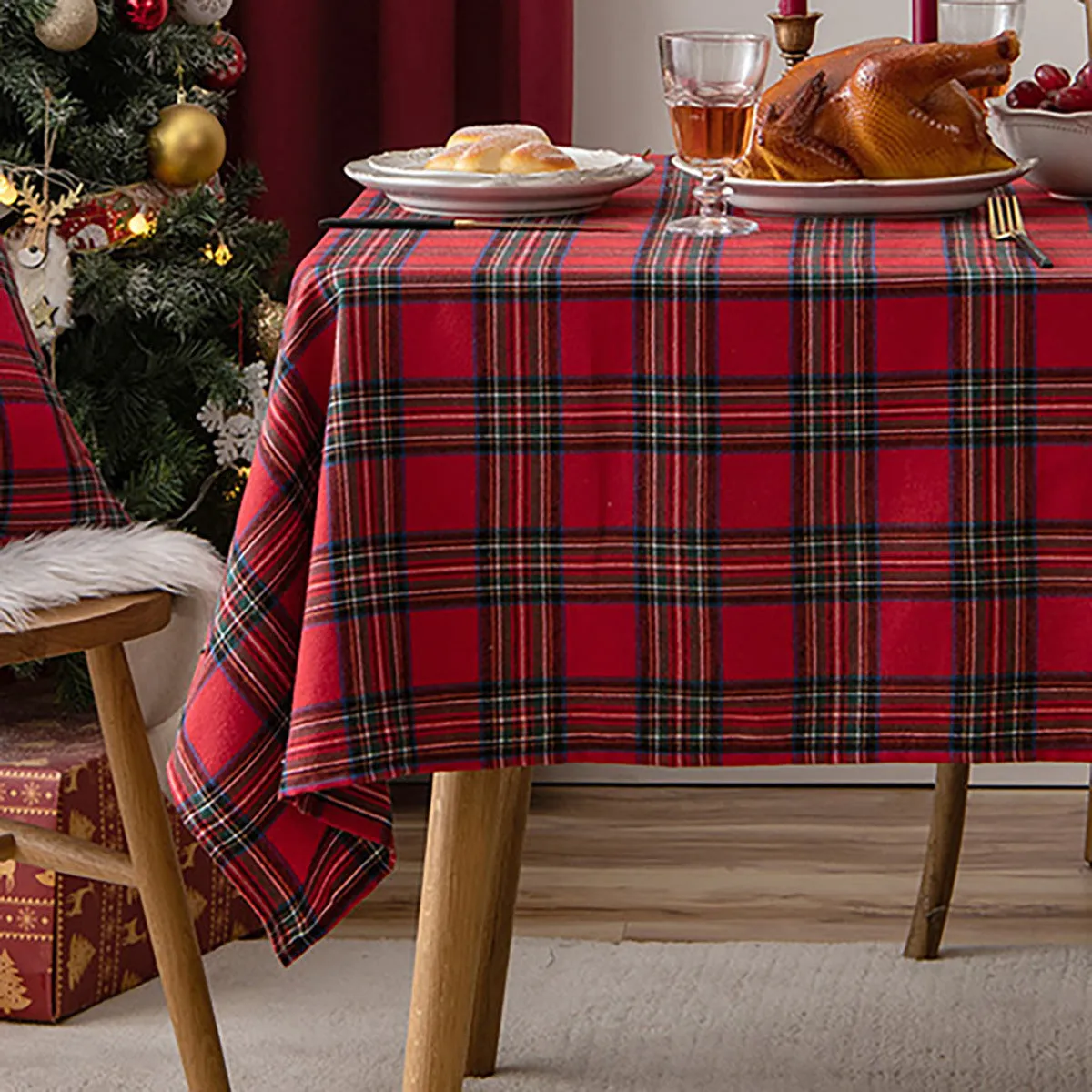 Christmas Holiday Tablecloth American Red Simple Plaid Table Mat Hotel Coffee Table Cloth Decorative Tablecloth