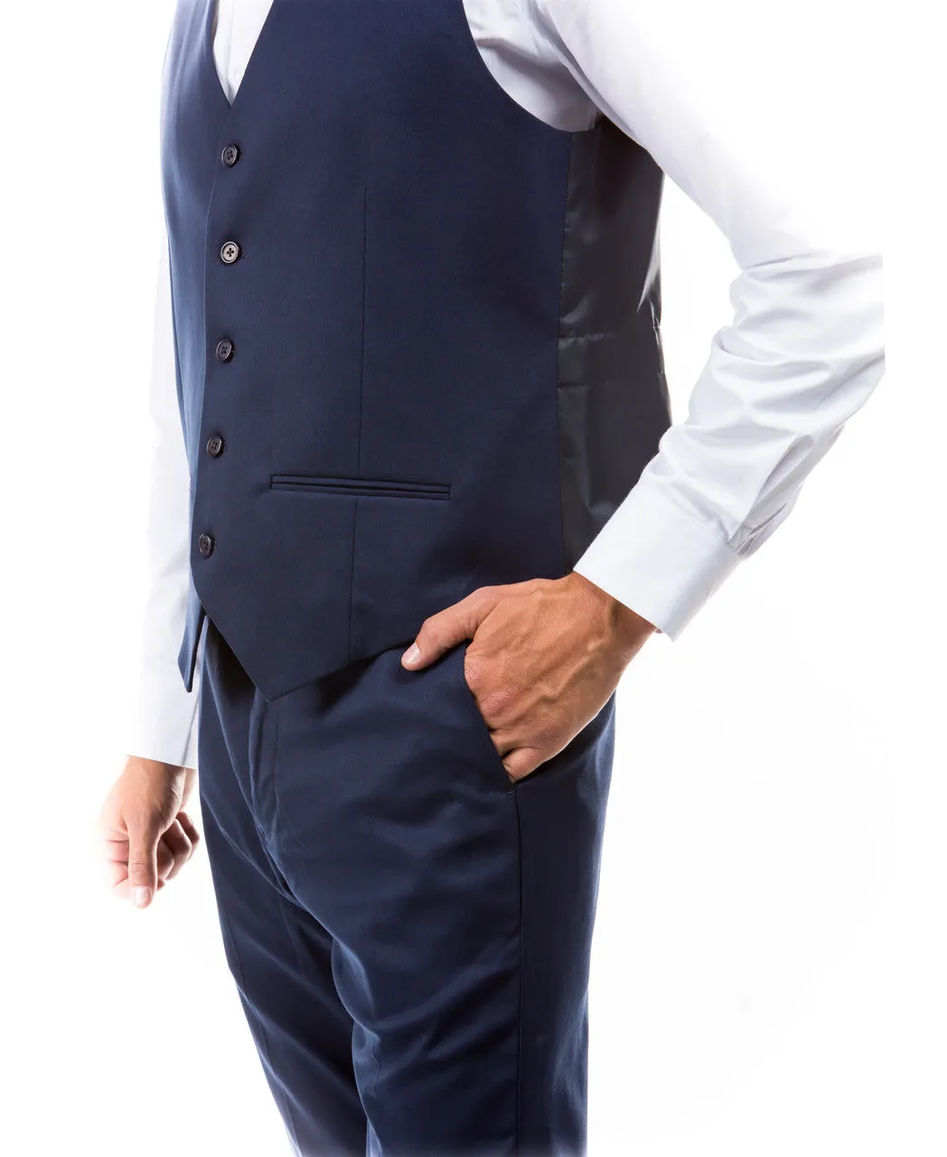 Classic Navy Blue Solid Suit Dress Vest
