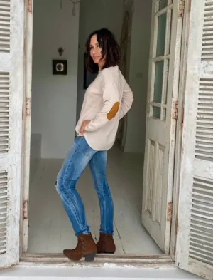 CREAM SWING JUMPER WITH TAN PATCHES m