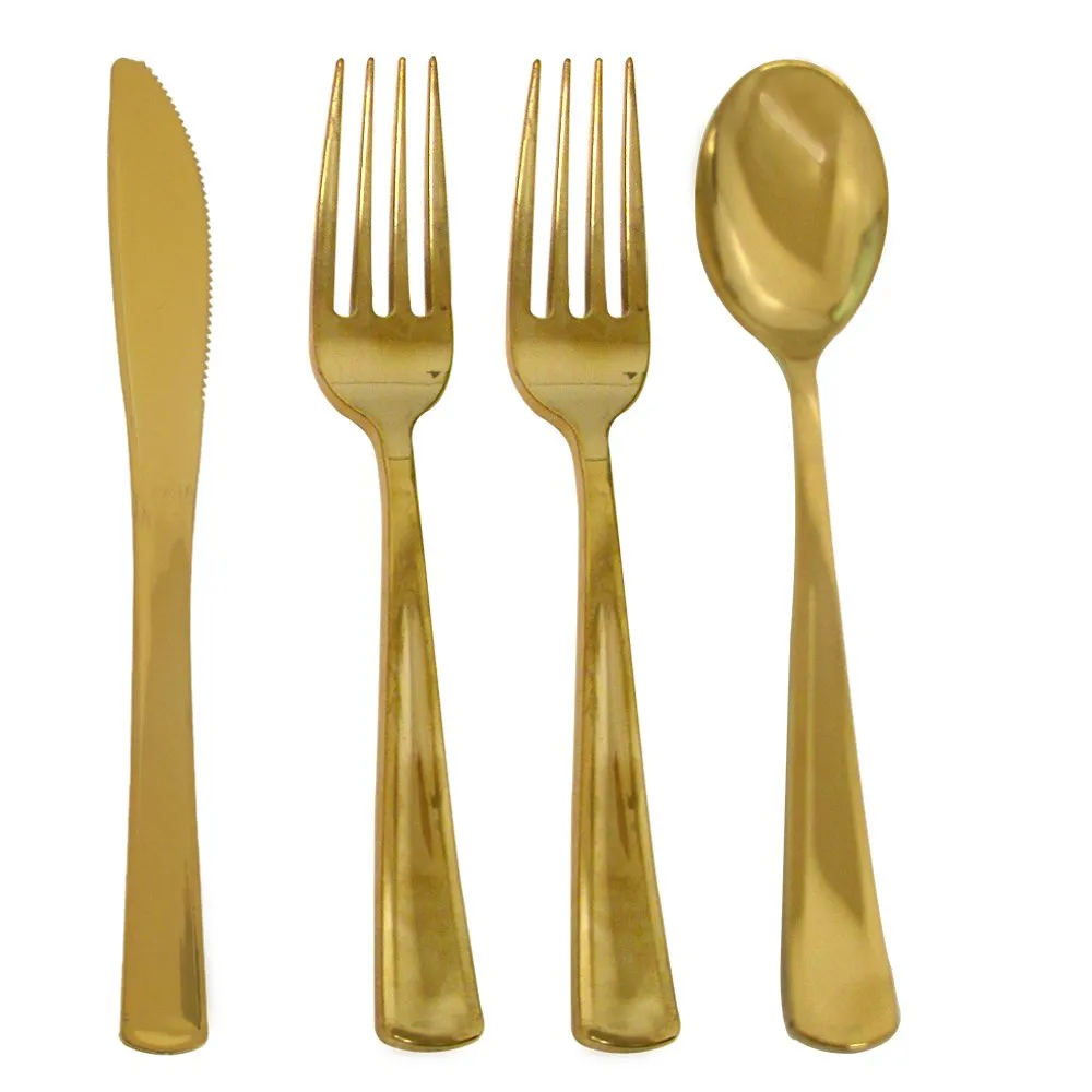 Cutlery Silverware Extra Heavyweight Disposable Flatware Combo Gold 160 Pieces