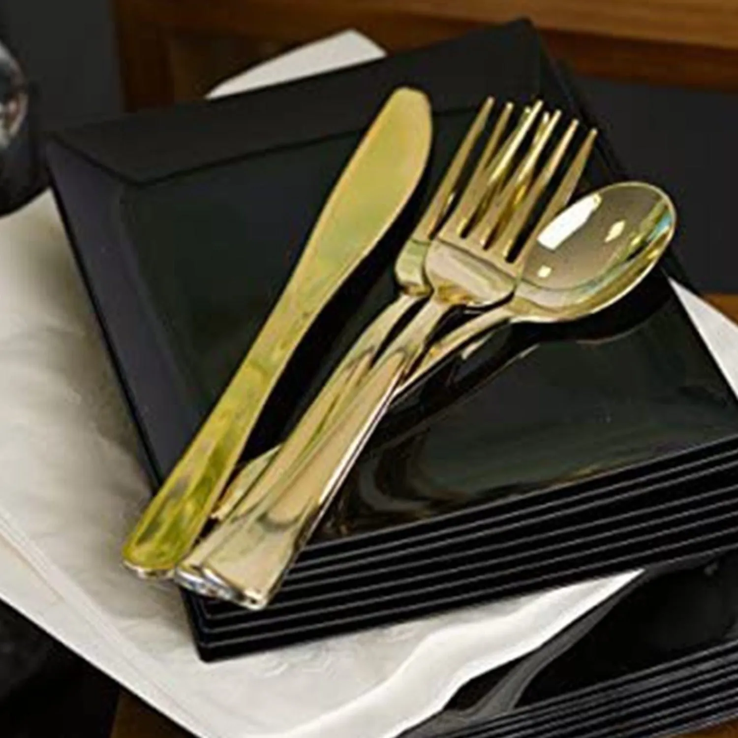 Cutlery Silverware Extra Heavyweight Disposable Flatware Combo Gold 160 Pieces