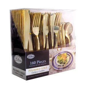 Cutlery Silverware Extra Heavyweight Disposable Flatware Combo Gold 160 Pieces