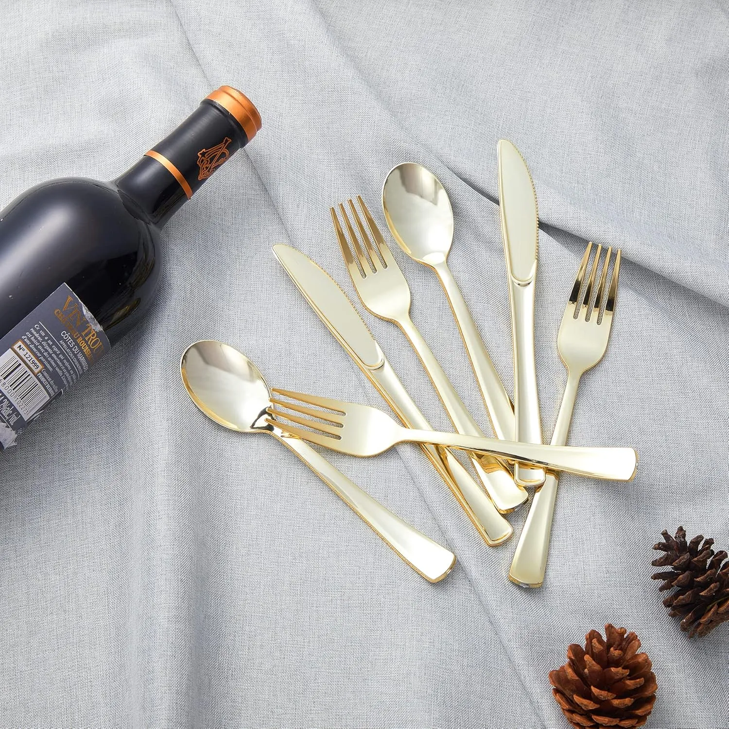 Cutlery Silverware Extra Heavyweight Disposable Flatware Knives Gold