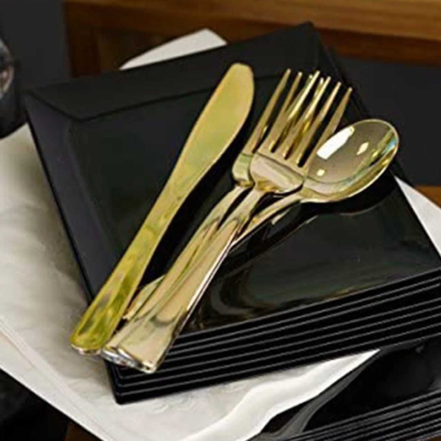 Cutlery Silverware Extra Heavyweight Disposable Flatware Knives Gold