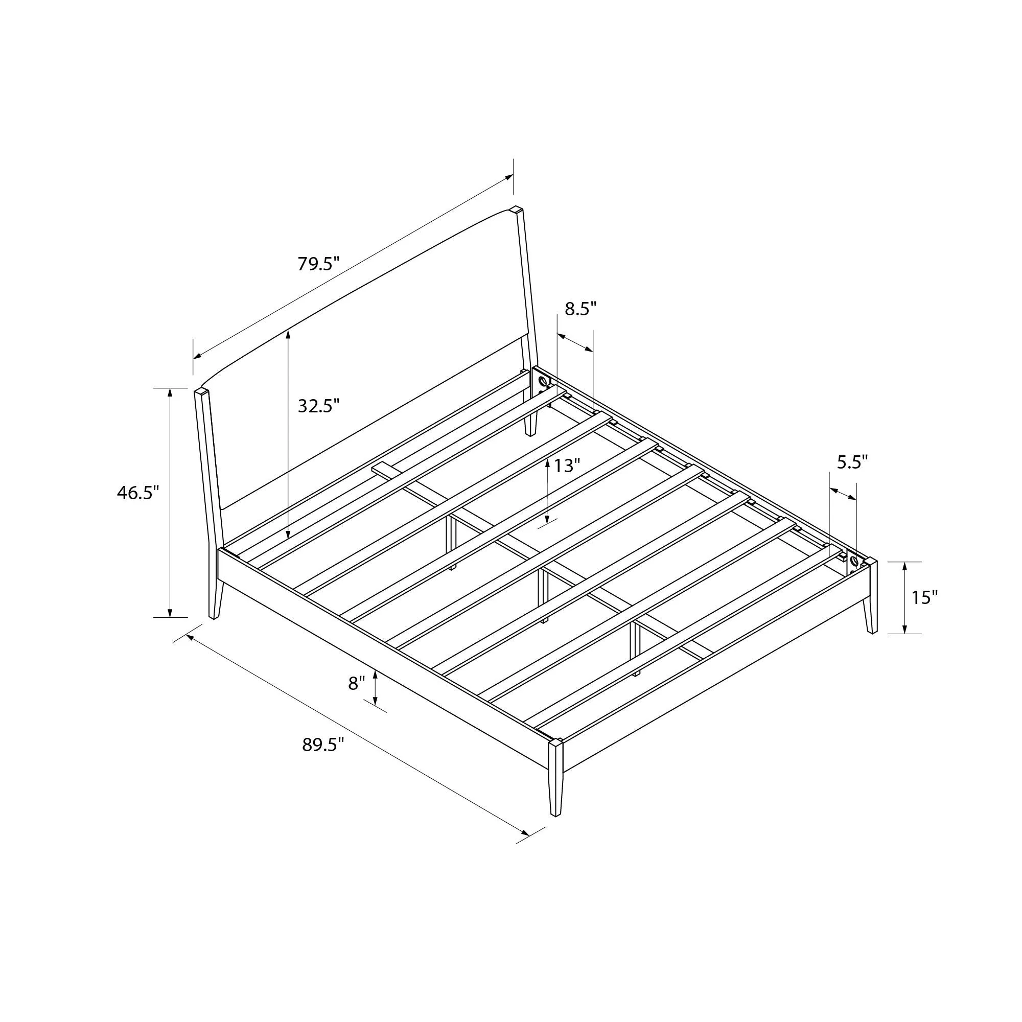Dacin Wood Bed Frame with Upholstered Headboard