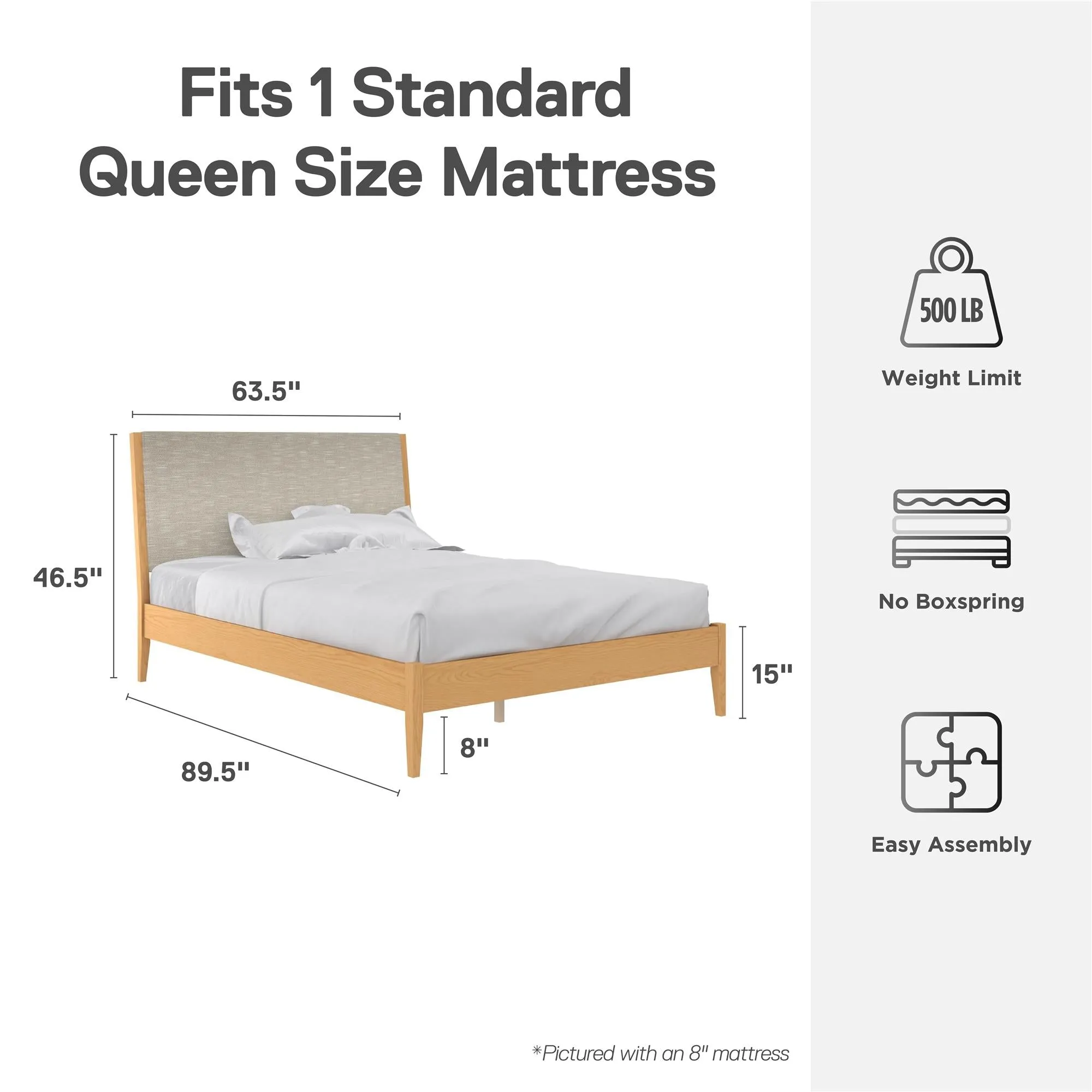 Dacin Wood Bed Frame with Upholstered Headboard