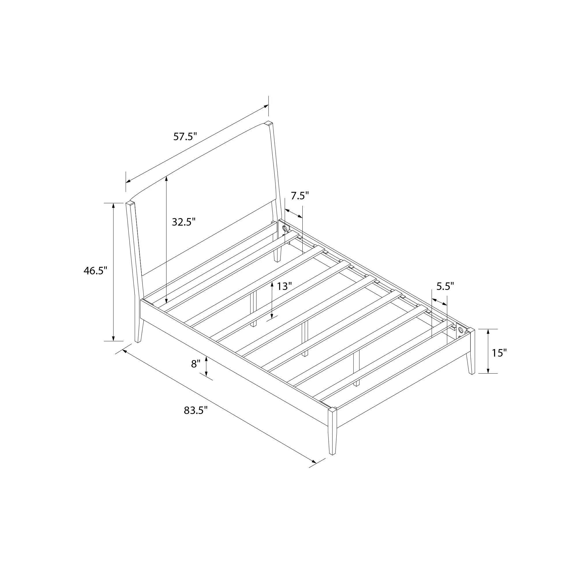 Dacin Wood Bed Frame with Upholstered Headboard