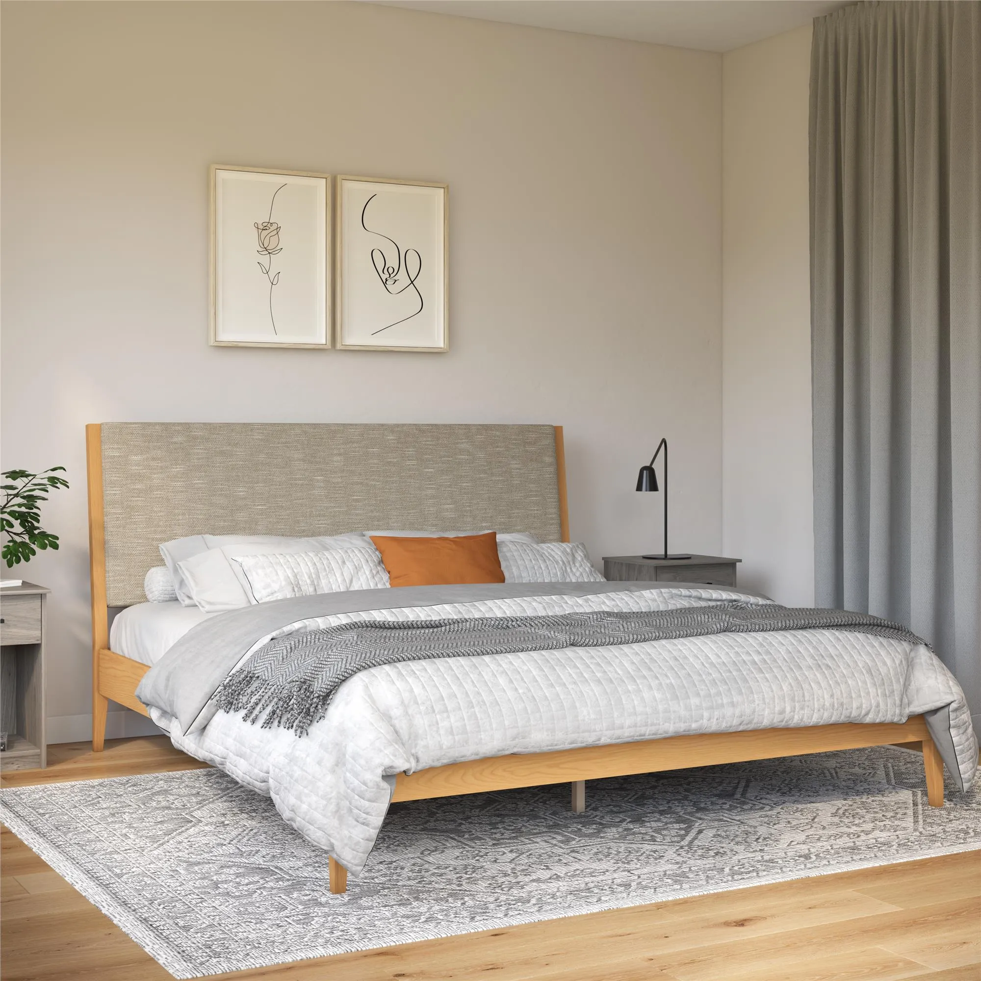 Dacin Wood Bed Frame with Upholstered Headboard