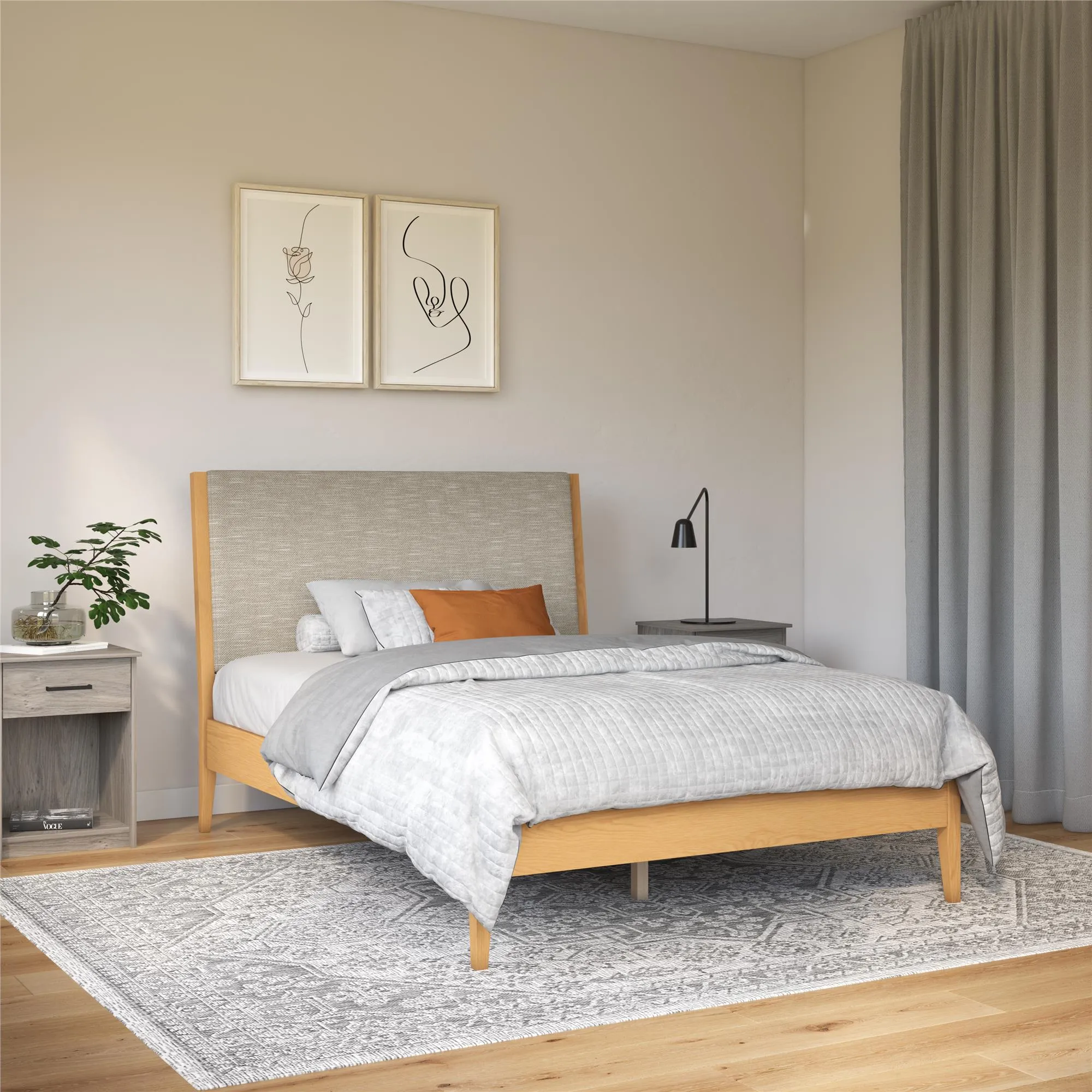 Dacin Wood Bed Frame with Upholstered Headboard