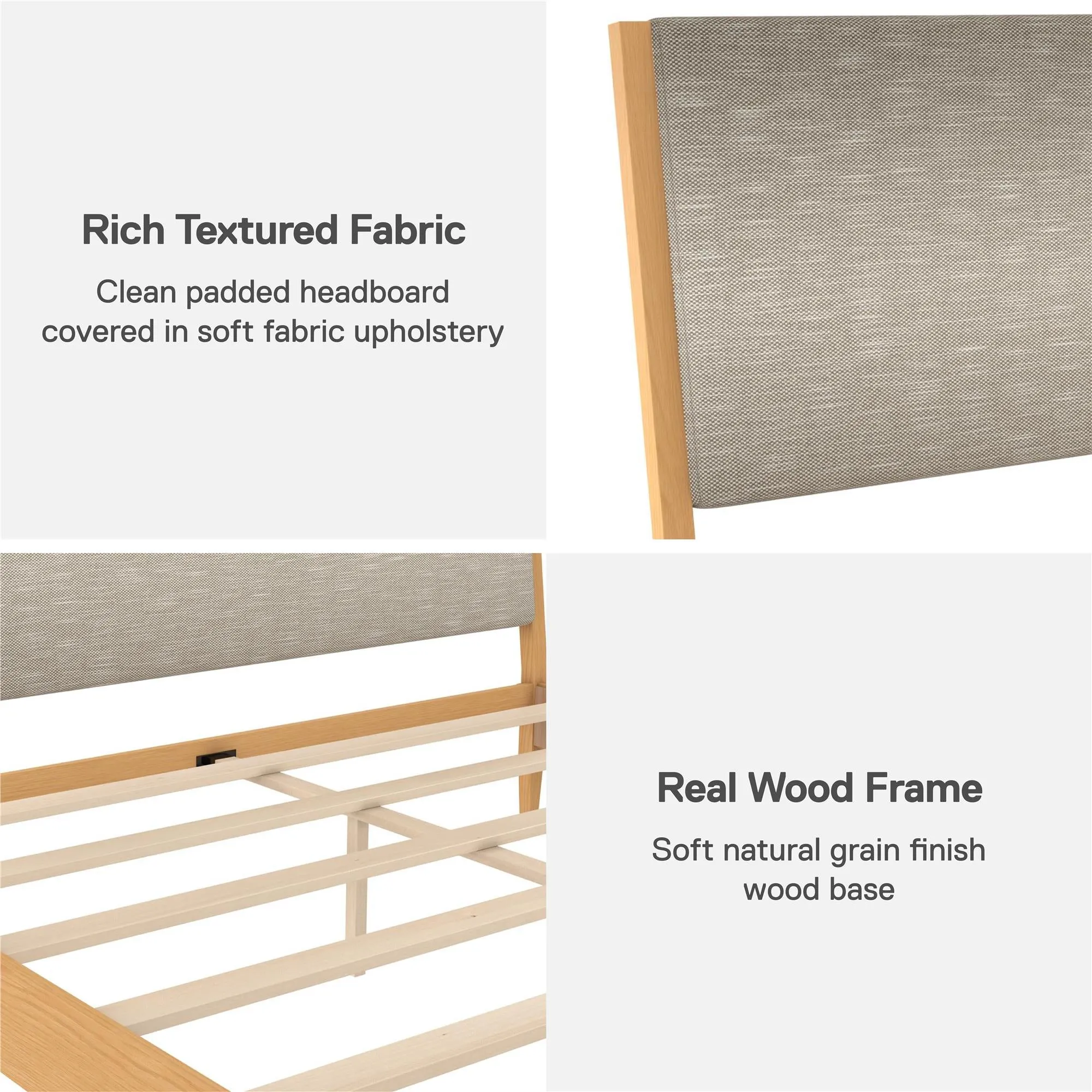 Dacin Wood Bed Frame with Upholstered Headboard