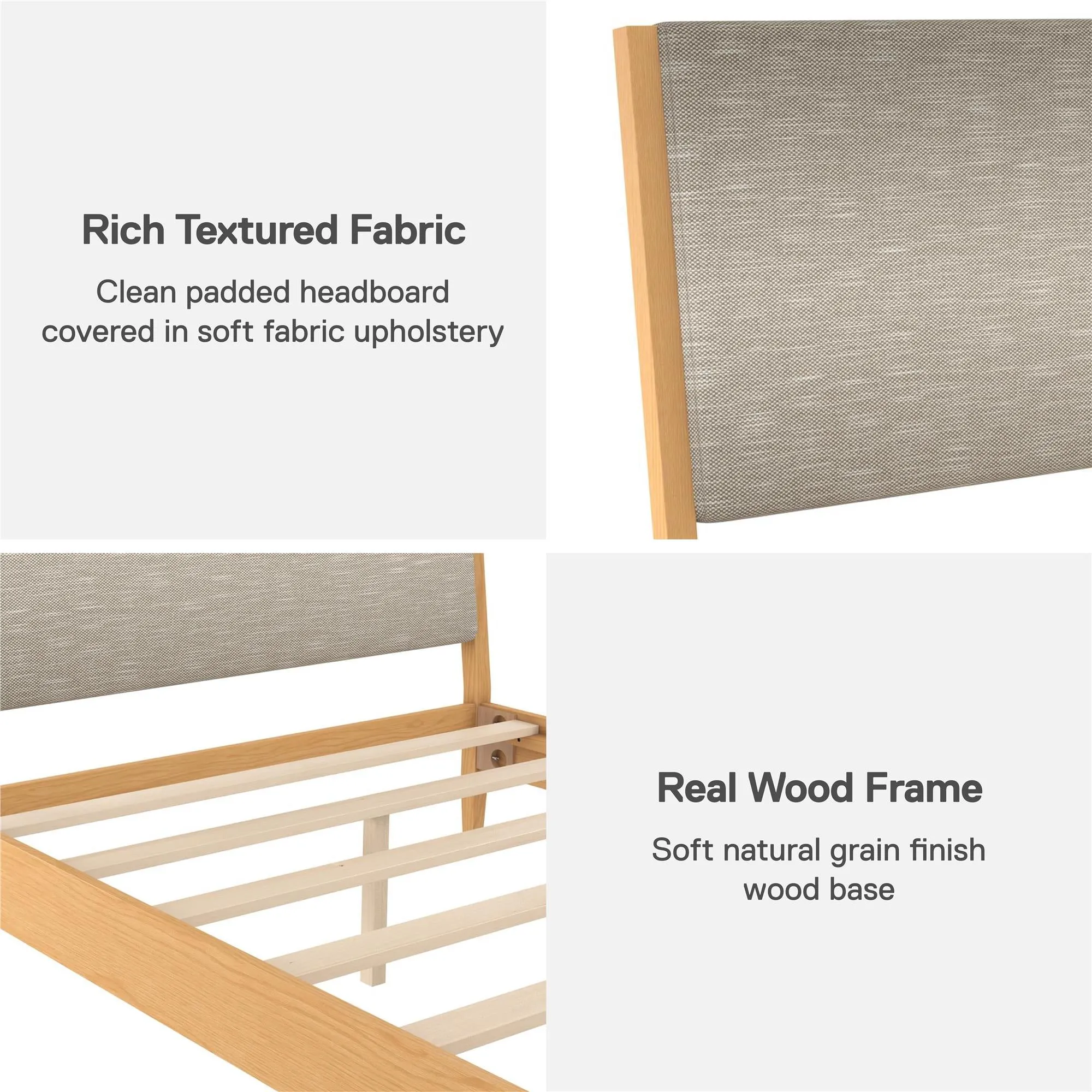 Dacin Wood Bed Frame with Upholstered Headboard