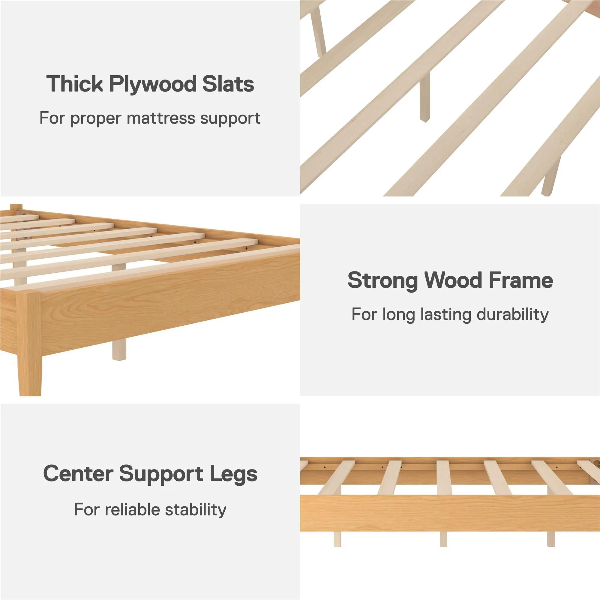 Dacin Wood Bed Frame with Upholstered Headboard