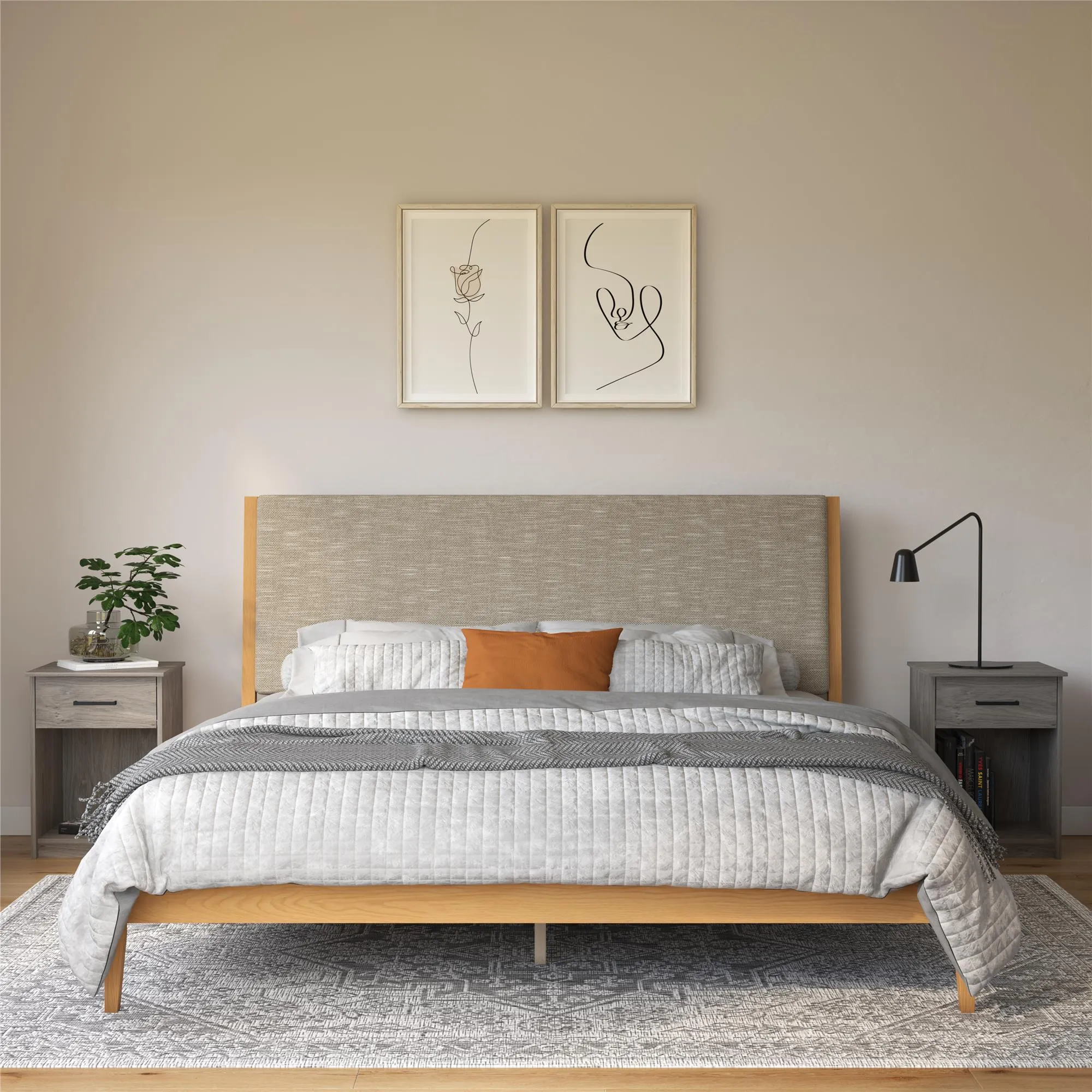 Dacin Wood Bed Frame with Upholstered Headboard