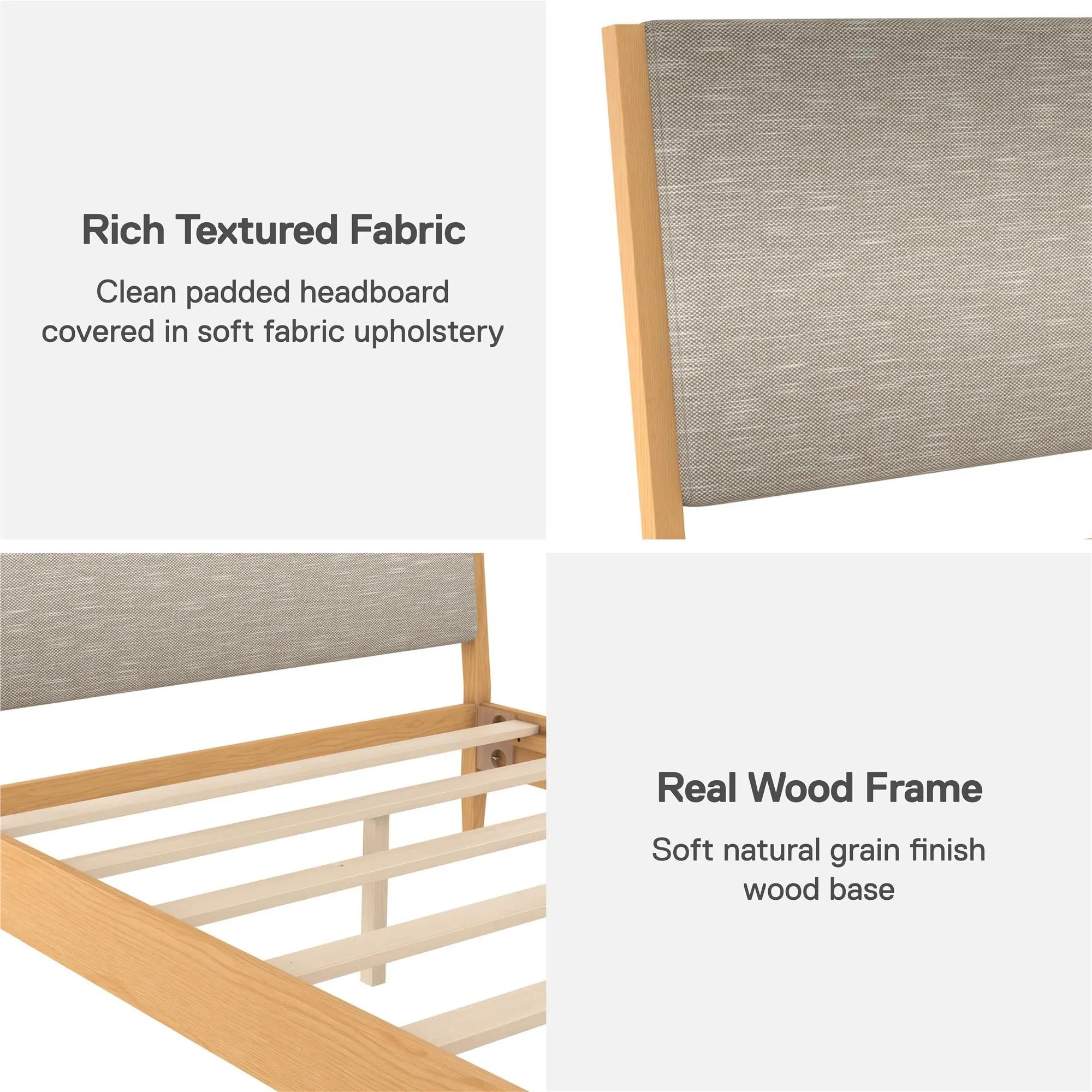 Dacin Wood Bed Frame with Upholstered Headboard