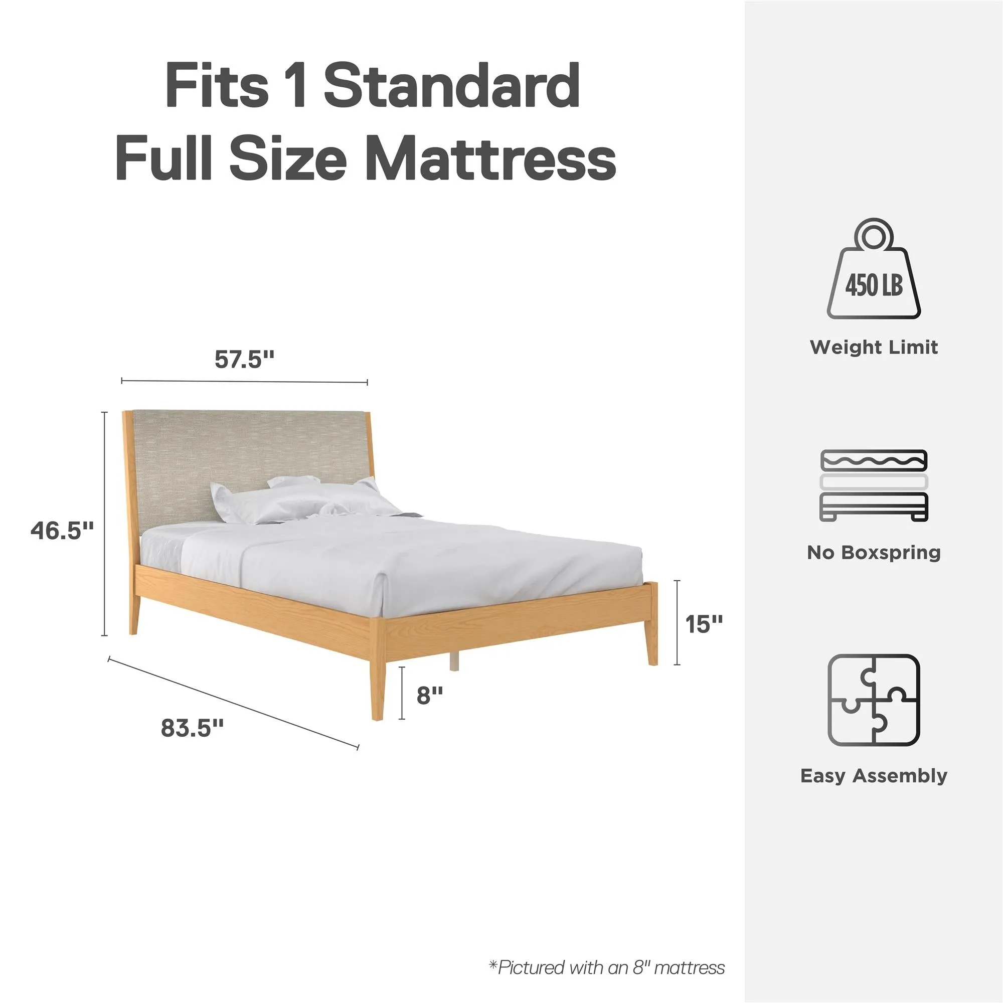 Dacin Wood Bed Frame with Upholstered Headboard