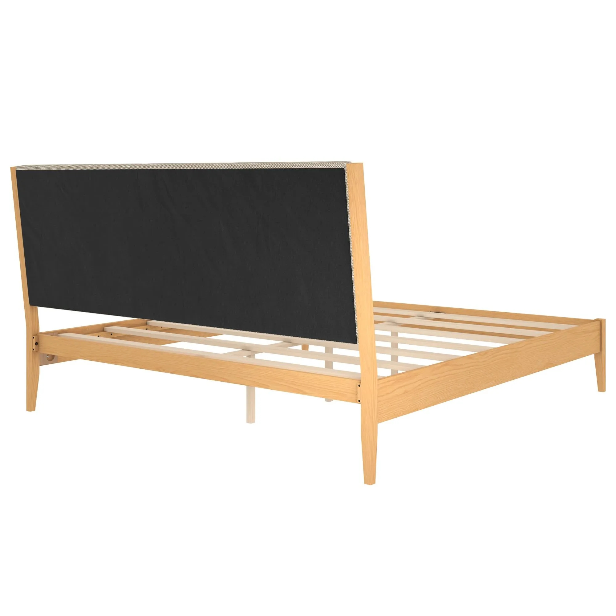 Dacin Wood Bed Frame with Upholstered Headboard