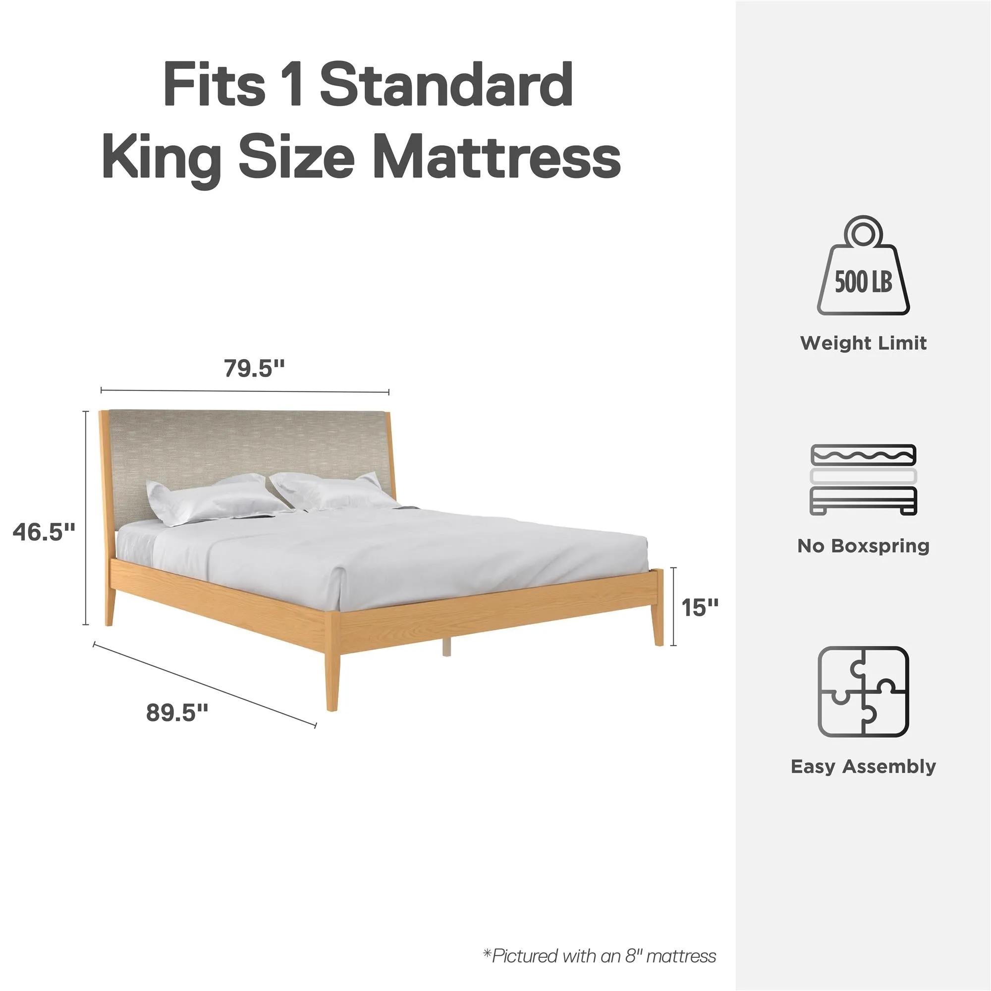 Dacin Wood Bed Frame with Upholstered Headboard