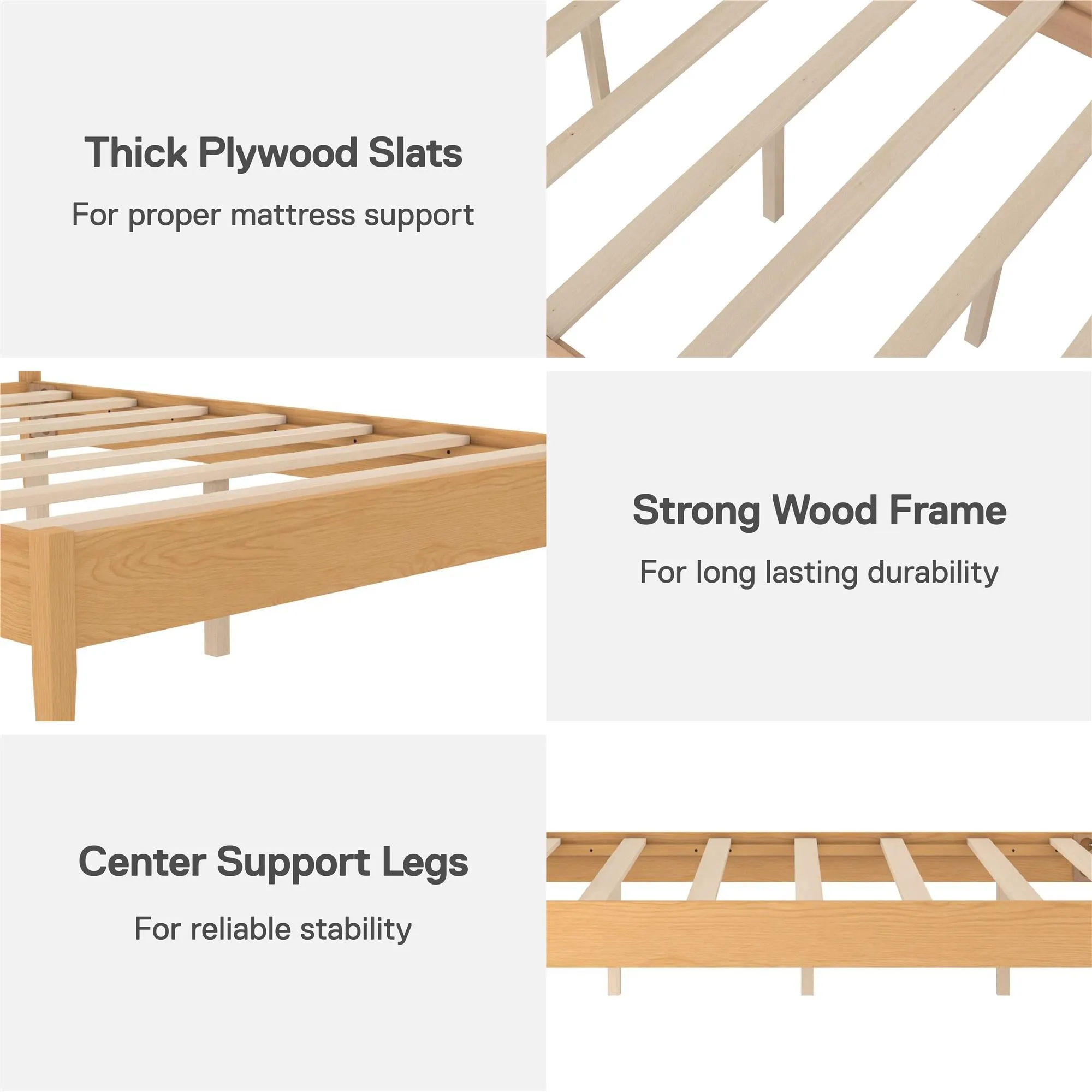 Dacin Wood Bed Frame with Upholstered Headboard