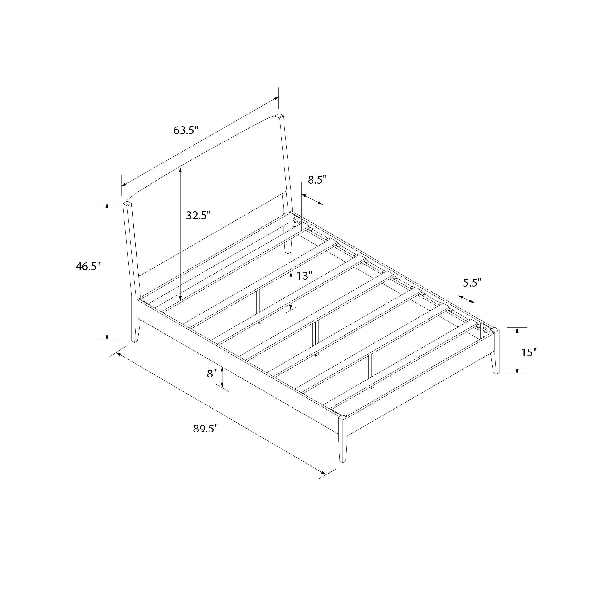 Dacin Wood Bed Frame with Upholstered Headboard