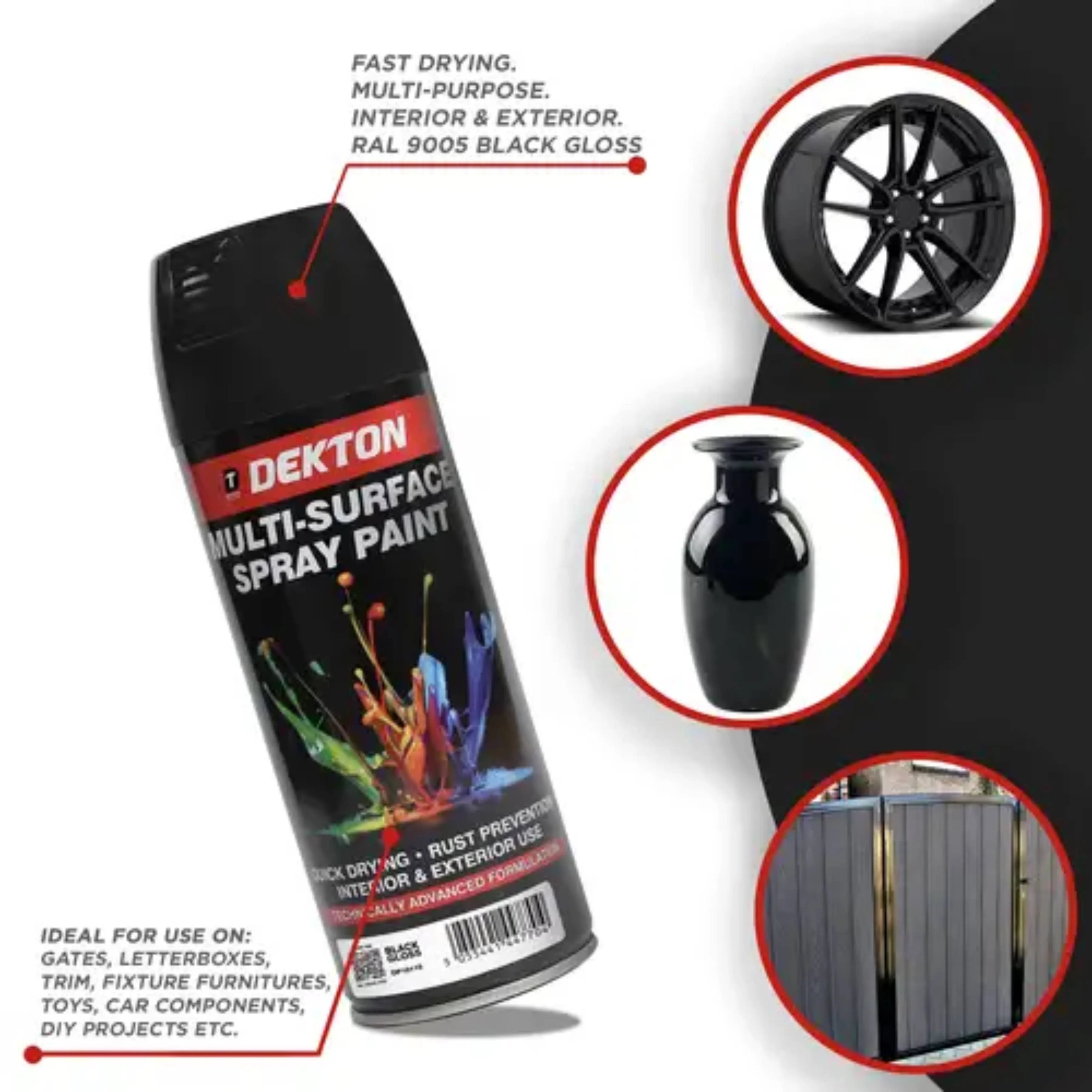 DEKTON 400ml Spray Paint Black Gloss