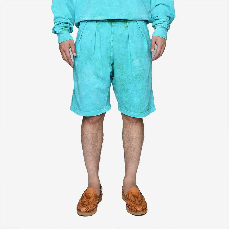 French Terry Pleated Shorts - Tie Dye Green   Mineral
