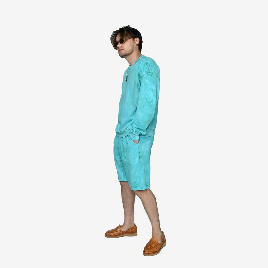 French Terry Pleated Shorts - Tie Dye Green   Mineral