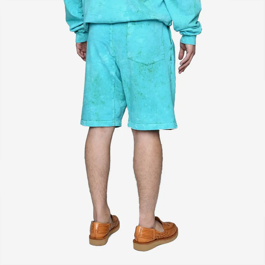 French Terry Pleated Shorts - Tie Dye Green   Mineral