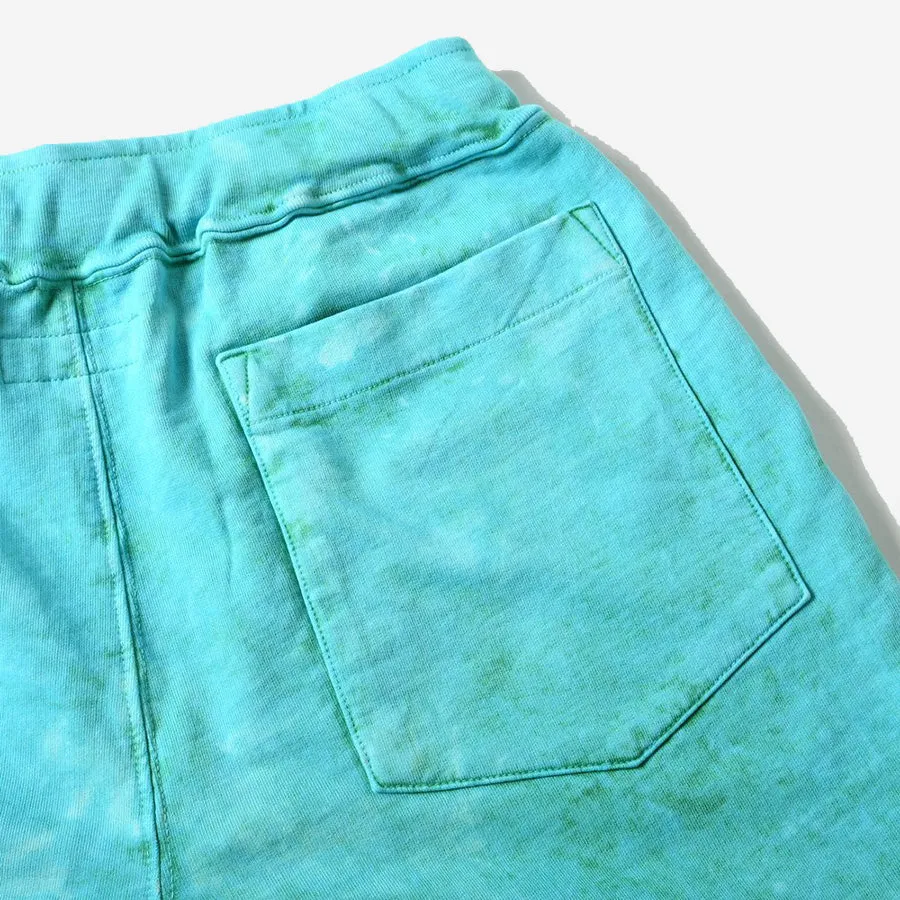 French Terry Pleated Shorts - Tie Dye Green   Mineral