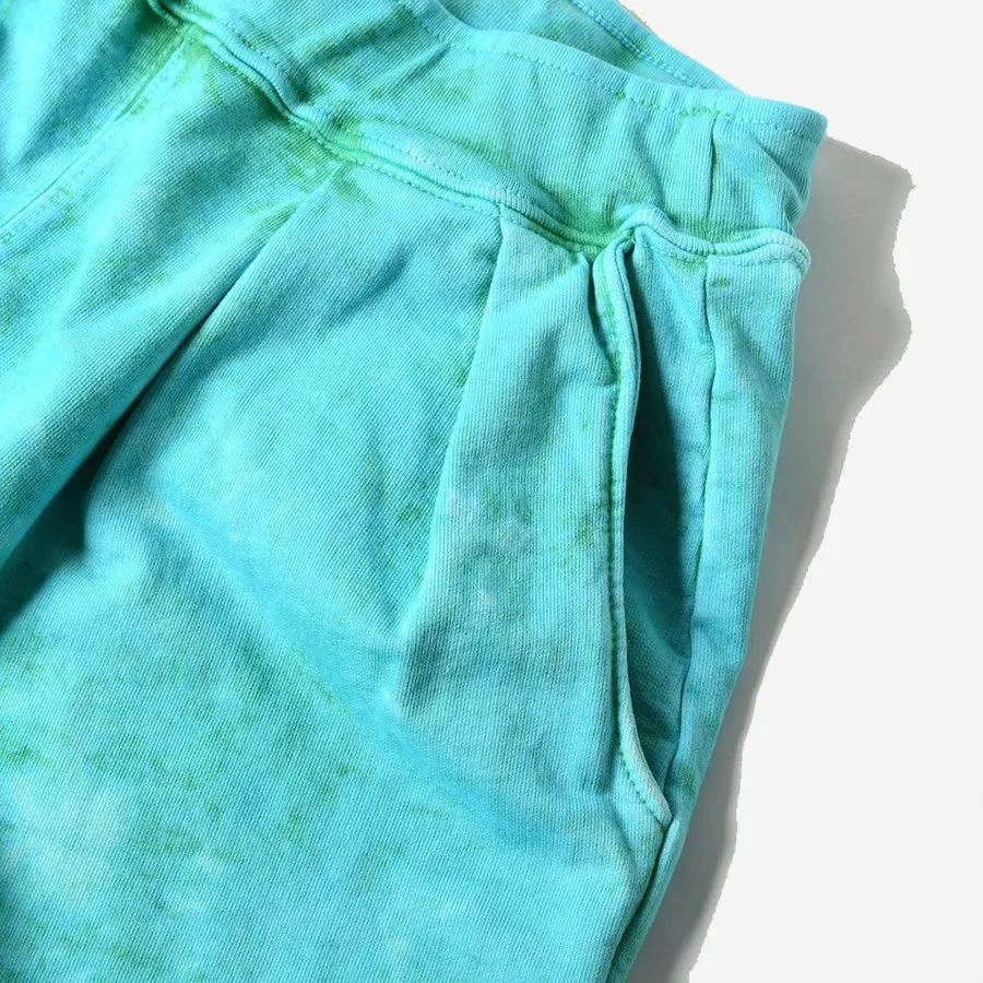 French Terry Pleated Shorts - Tie Dye Green   Mineral
