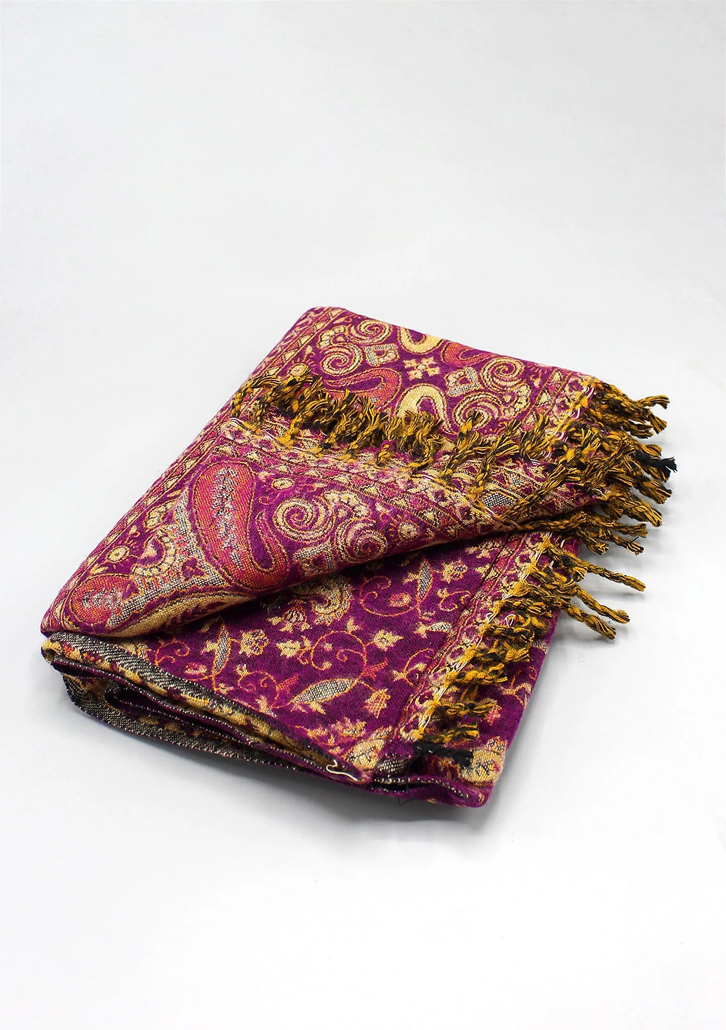 Hand Loomed Floral Purple Yak Wool Shawl