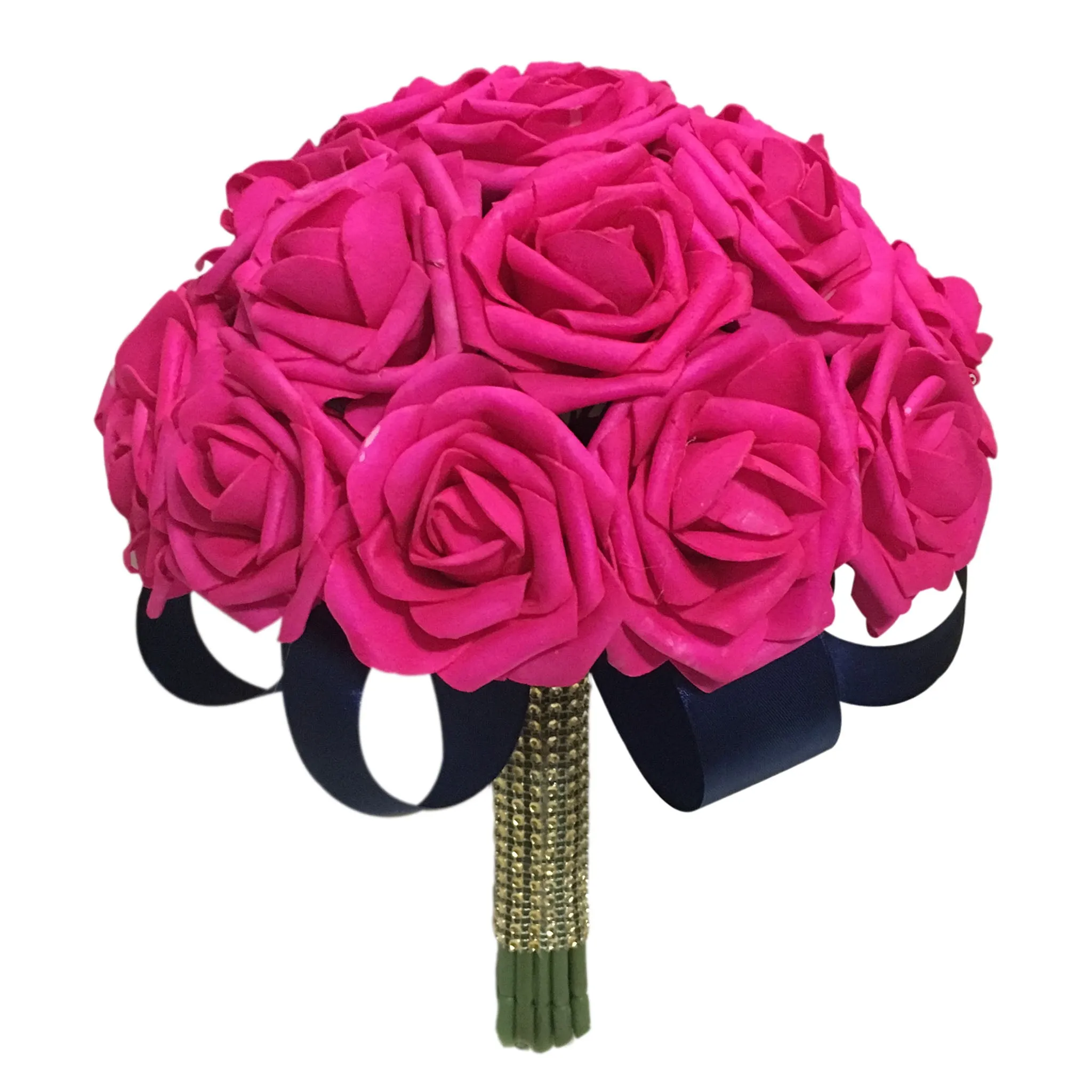 Hot Pink and Navy Blue Bridal Bouquet Bridesmaids Bouquet